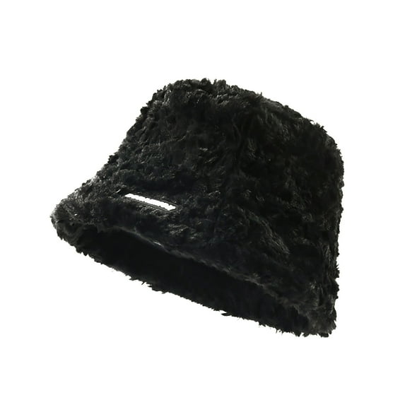 Prolriy Winter Hats for Women Winter Plush Fuzzy Bucket Hat Shearling Fisherman Hats for Women, Womens Hats Bucket Hat Black