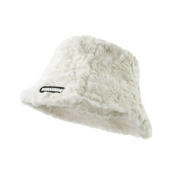 Prolriy Winter Hats for Women Winter Plush Fuzzy Bucket Hat Shearling Fisherman Hats for Women, Womens Hats Bucket Hat White