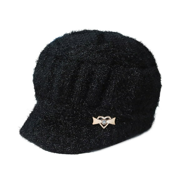 Prolriy Winter Hats for Women, Women Winter Warm Knit Hat Wool Snow Ski Caps with Visor Womens Hats Black One Size