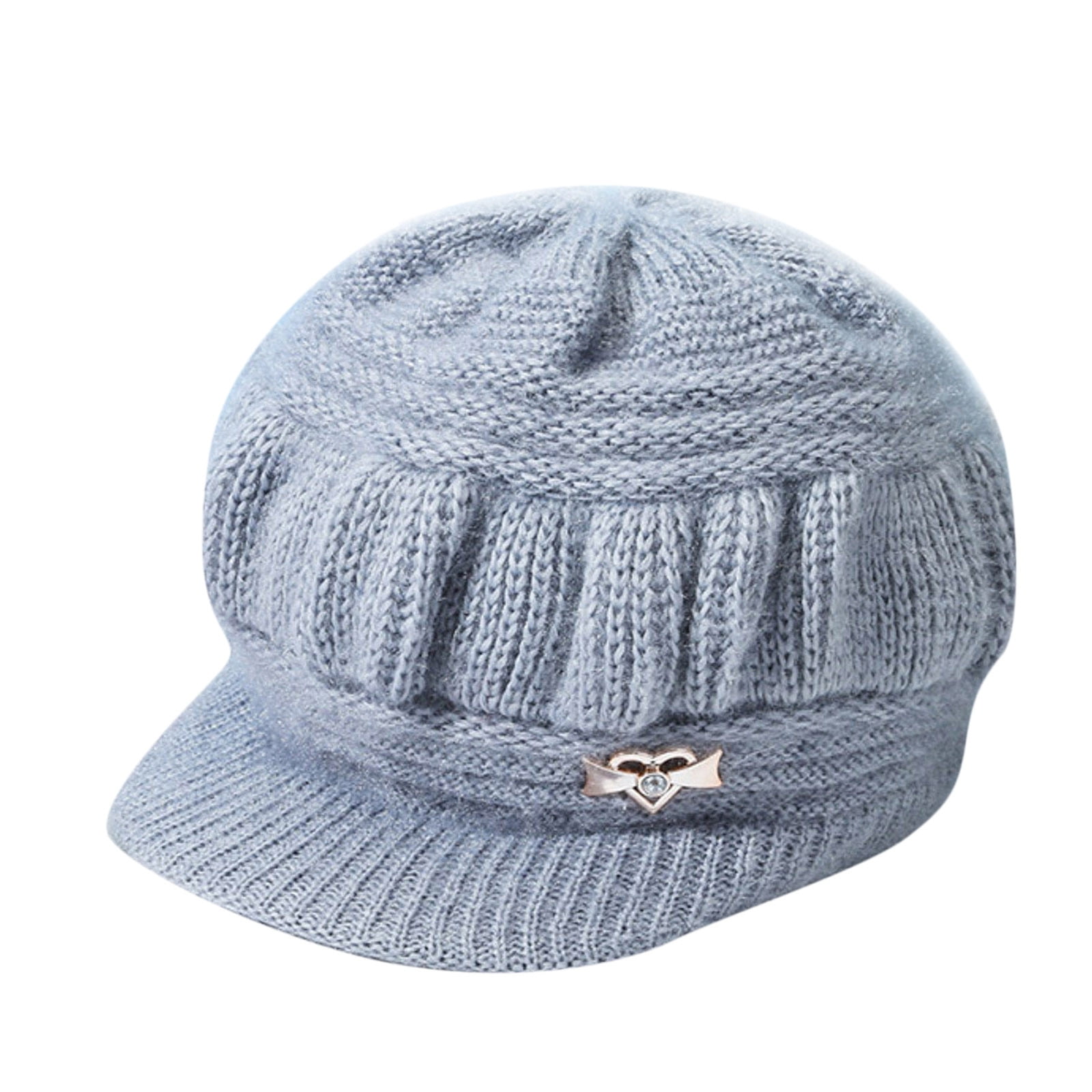 〽️Women’s Grey Winter Warm Knit Wool Snow Ski Hat with Visor Muryobao Female Adult Women Winter Hat Slouchy Cable Knit  main image 3