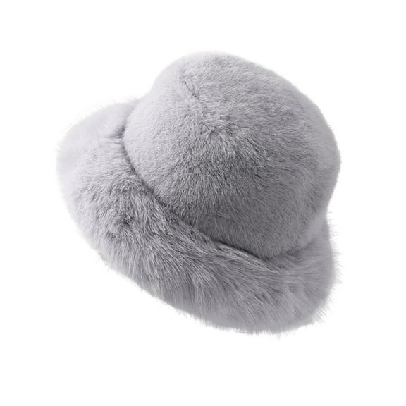 Prolriy Winter Hats for Women, Women's Autumn Winter Plush Thickened Warm Solid Color Plush Hat Fisherman's Hat Womens Hats Bucket Hat Grey