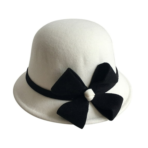 Prolriy Winter Hats for Women, Women's Autumn and Winter Bow Knot Round Top Casual Fisherman's Basin Cap Small Bowler Hat Bucket Hat Cloche Hat H A
