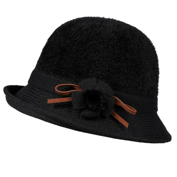Prolriy Winter Hats for Women, Women's Autumn and Winter Dome Casual Fisherman Pot Hat Small Bowler Hat Bucket Hat Cloche Hat Black M