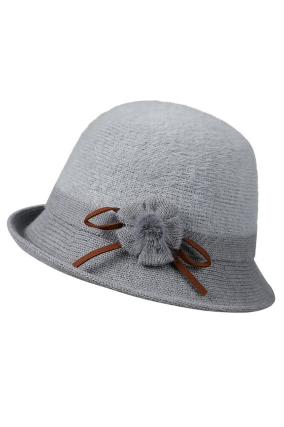 Winter Hats for Women, Women's Autumn and Winter Dome Casual Fisherman Pot Hat Small Bowler Hat Bucket Hat Cloche Hat Grey M