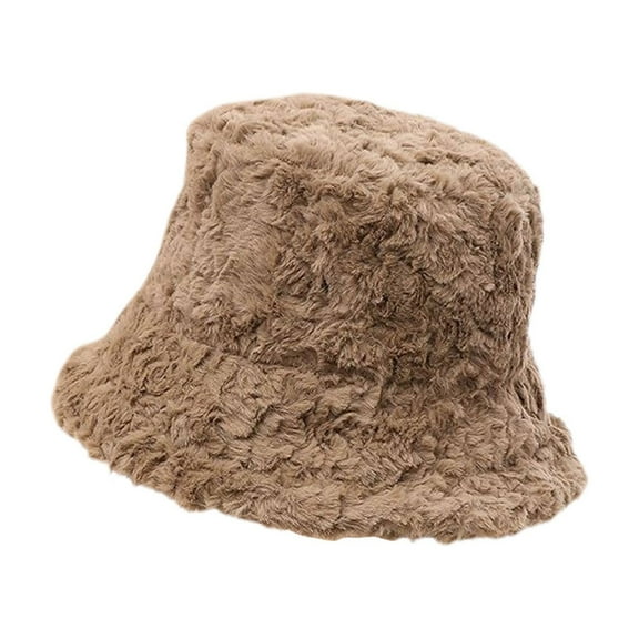 Prolriy Winter Hats for Women, Women's Fuzzy Bucket Hat Solid Color Warm Plush Fisherman Hat Lei Feng Hat Womens Hats Bucket Hat Coffee