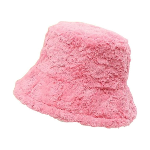 Prolriy Winter Hats for Women, Women's Fuzzy Bucket Hat Solid Color Warm Plush Fisherman Hat Lei Feng Hat Womens Hats Bucket Hat Pink
