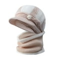 thumbnail image 1 of Prolriy Winter Hats for Women, Women's Knitted Warm Basin Hat Padded Cotton Hat Plush Hat + Scarf Two Set Womens Hats Beige, 1 of 3