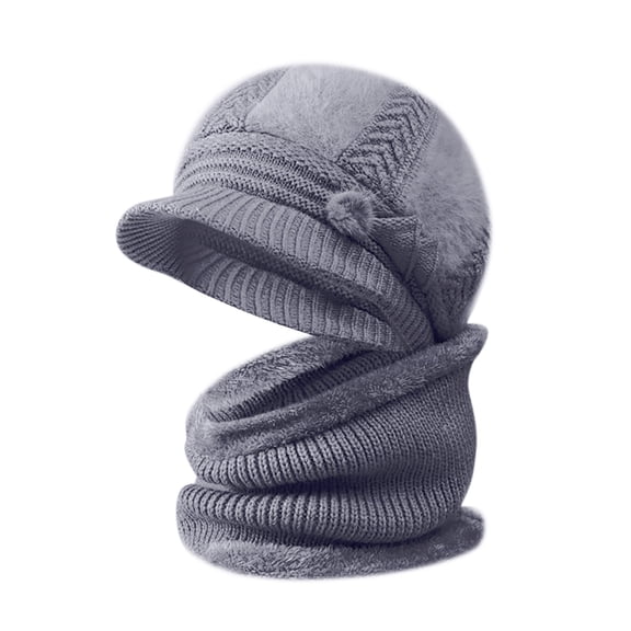 Prolriy Winter Hats for Women, Women's Knitted Warm Basin Hat Padded Cotton Hat Plush Hat   Scarf Two Set Womens Hats Grey