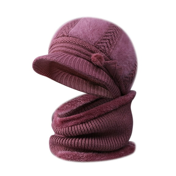Prolriy Winter Hats for Women, Women's Knitted Warm Basin Hat Padded Cotton Hat Plush Hat   Scarf Two Set Womens Hats Pink