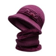 thumbnail image 1 of Prolriy Winter Hats for Women, Women's Knitted Warm Basin Hat Padded Cotton Hat Plush Hat + Scarf Two Set Womens Hats Purple, 1 of 3