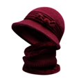 thumbnail image 1 of Prolriy Winter Hats for Women, Women's Knitted Warm Basin Hat Padded Cotton Hat Plush Hat + Scarf Two Set Womens Hats Red, 1 of 3