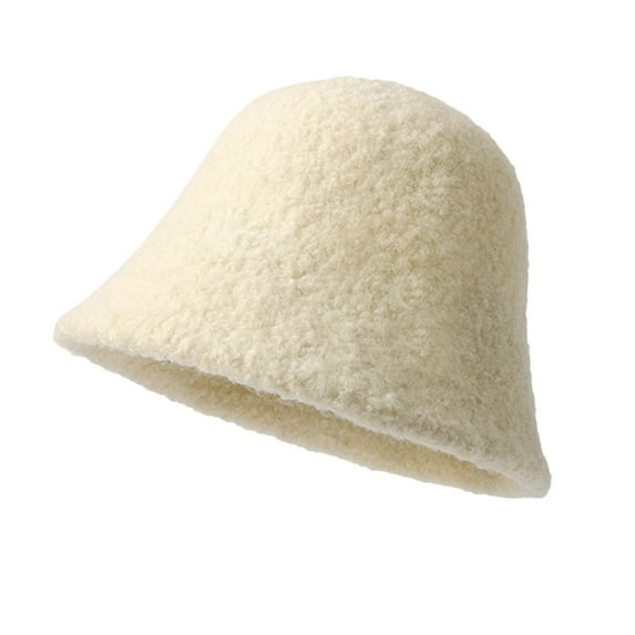 Prolriy Winter Hats for Women, Women's Thickened Cold Plush Basin Hat Warm Solid Color Fisherman Hat Womens Hats Bucket Hat Beige