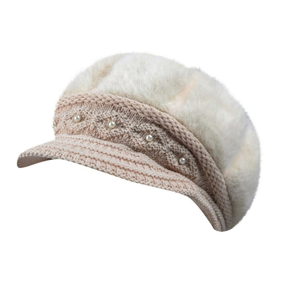 Prolriy Winter Hats for Women, Women's Woolen Knitted Warm Basin Hat Padded Cotton Hat Womens Hats Beige
