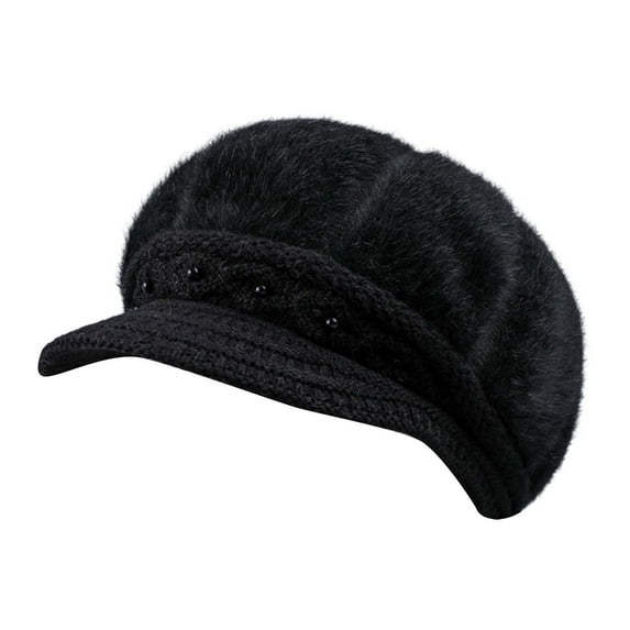 Prolriy Winter Hats for Women, Women's Woolen Knitted Warm Basin Hat Padded Cotton Hat Womens Hats Black