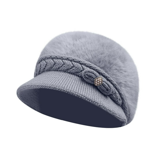 Prolriy Winter Hats for Women, Women's Woolen Knitted Warm Basin Hat Padded Cotton Hat Womens Hats Grey