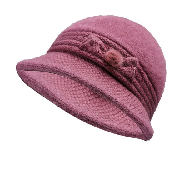 Prolriy Winter Hats for Women, Women's Woolen Knitted Warm Basin Hat Padded Cotton Hat Womens Hats Pink