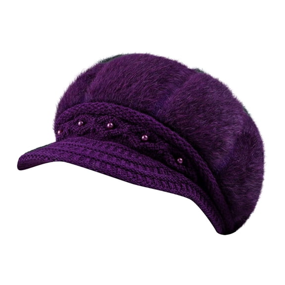 Prolriy Winter Hats for Women, Women's Woolen Knitted Warm Basin Hat Padded Cotton Hat Womens Hats Purple
