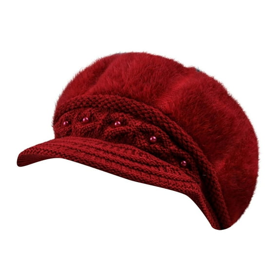 Prolriy Winter Hats for Women, Women's Woolen Knitted Warm Basin Hat Padded Cotton Hat Womens Hats Red