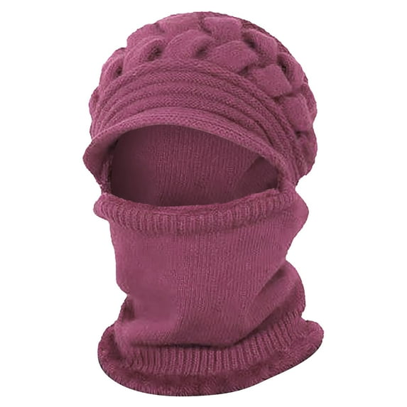 Prolriy Winter Hats for Women, Womens Winter Warm Elastic Soft Ear Knitted Scarf Hat Fleece Lined Hat Hat Womens Hats Pink
