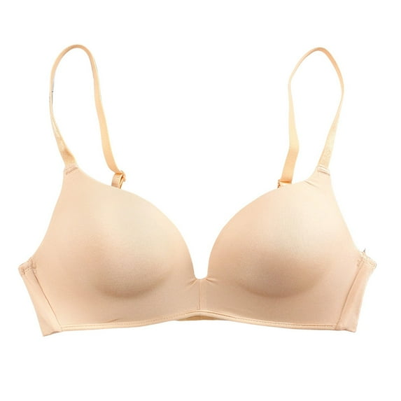 Prolriy Wireless Bra, Student Girl Thin Solid Color Bra Underwear Bralette Bras for Women Beige L