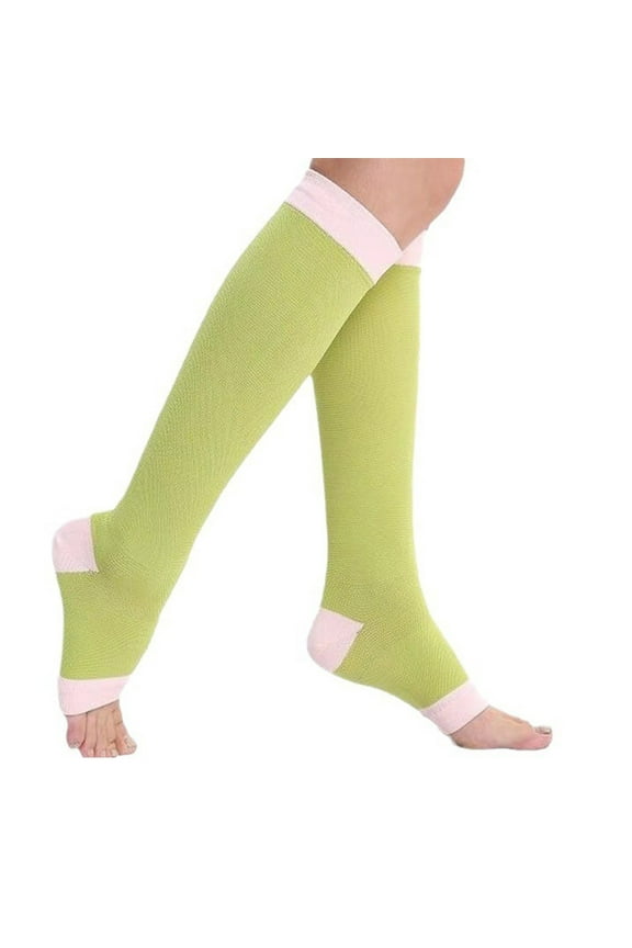 Women Socks, Women's Open Toe Graduated Compression Socks Firm Pressure Ladies Knee High Toeless Support Stockings Circulation Hose Socks for Women Green L