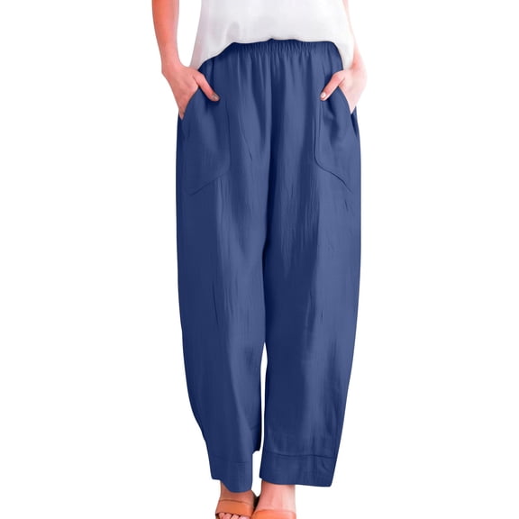 Prolriy Women's Pants Lounge Pants Women 2025 Spring and Autumn Cotton and Outer Pocket Personalized Pocket Casual Women's Pants Show Leg Length Pants for Women Blue XXXL