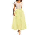 thumbnail image 1 of Prolriy Women's Skirts, Women's Summer Elastic High Waist Plaid Ruffled Maxi Skirt Swing Flowy A Line Skirt Maxi Skirts for Women Yellow XXL, 1 of 7