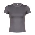 thumbnail image 1 of Prolriy Women's T-Shirts, Lady's Summer Short Sleeved Solid Color Fashionable Simple Basic Round Neck T Shirt Tops for Women Trendy Dark Gray M, 1 of 3