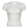 thumbnail image 1 of Prolriy Women's T-Shirts, Lady's Summer Short Sleeved Solid Color Fashionable Simple Basic Round Neck T Shirt Tops for Women Trendy White S, 1 of 5