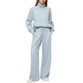 thumbnail image 1 of Prolriy Womens 2 Piece Outfits Women's Comfortable Casual Daily Solid Color Pants Spring and Autumn Set Womens Tops and Pants Outfits Light Blue M, 1 of 6