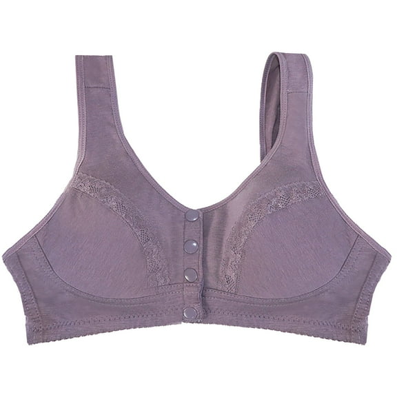 Prolriy Womens Bras Women's Soft Cotton Lace Flower Plus Size Without Ring Vest Style Front Button Underwear Bra, Bras for Women Purple 42C