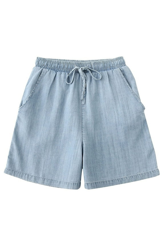 Womens Jean Shorts, Summer Thin Denim Shorts Women's Elastic Waist Tie Loose Casual Wide Leg Five Point Jeans Women's Shorts Light Blue XXXXL