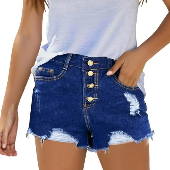 Prolriy Womens Jean Shorts, Women's Ripped Pocket Jeans with Rolled Edge Casual Shorts Plus Size Shorts Blue XXXXXL