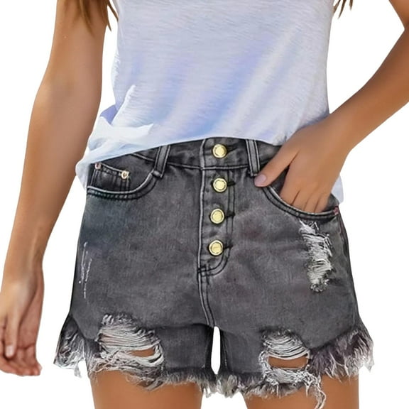 Prolriy Womens Jean Shorts, Women's Ripped Pocket Jeans with Rolled Edge Casual Shorts Plus Size Shorts Grey XL