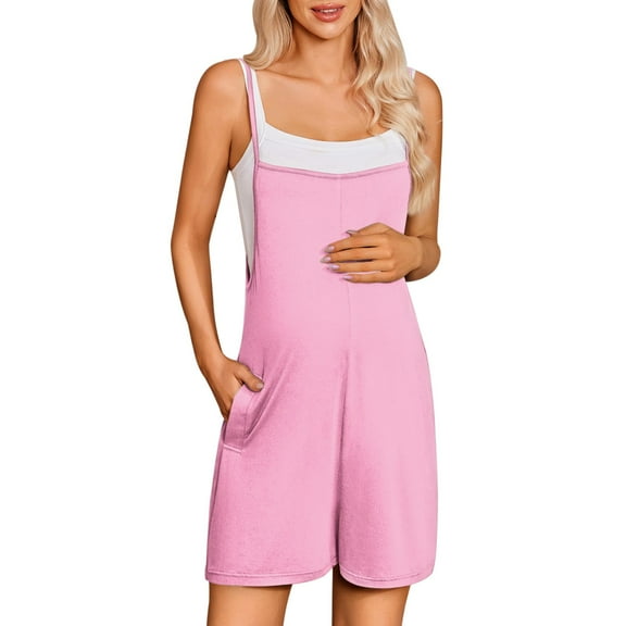 Prolriy Womens Rompers for Summer Casual Rompers for Women 2025 Sleeveless Adjustable Strap Shorts Jumpsuits Stretchy Romper with Pockets Vacation Womens Summer Outfits Pink XXL