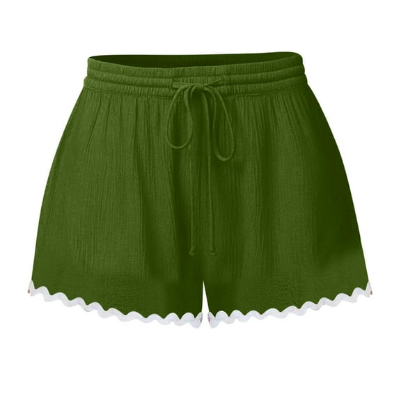 Prolriy Womens Shorts Casual Women's Shorts 2025 Summer Casual Cute Ruffle Shorts Comfy Elastic Waist Drawstring Pleated Short Summer Shorts for Women Army Green S