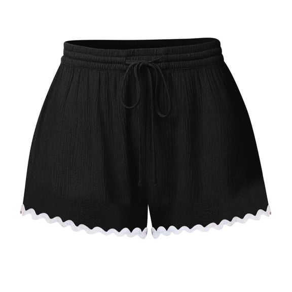 Prolriy Womens Shorts Casual Women's Shorts 2025 Summer Casual Cute Ruffle Shorts Comfy Elastic Waist Drawstring Pleated Short Summer Shorts for Women Black S