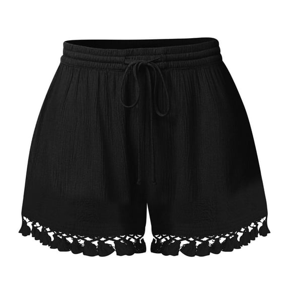 Prolriy Womens Shorts Casual Women's Shorts 2025 Summer Casual Cute Ruffle Shorts Comfy Elastic Waist Drawstring Pleated Short Summer Shorts for Women Black S