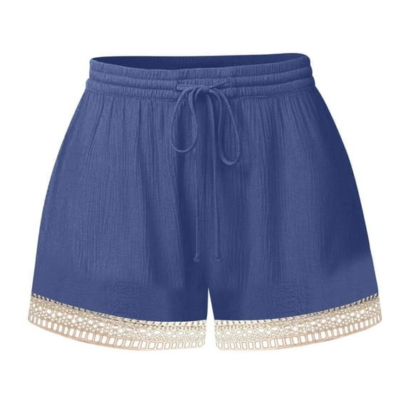 Prolriy Womens Shorts Casual Women's Shorts 2025 Summer Casual Cute Ruffle Shorts Comfy Elastic Waist Drawstring Pleated Short Summer Shorts for Women Blue M