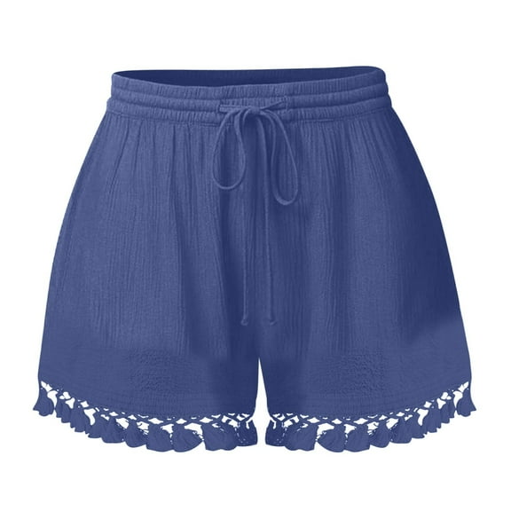 Prolriy Womens Shorts Casual Women's Shorts 2025 Summer Casual Cute Ruffle Shorts Comfy Elastic Waist Drawstring Pleated Short Summer Shorts for Women Blue XL