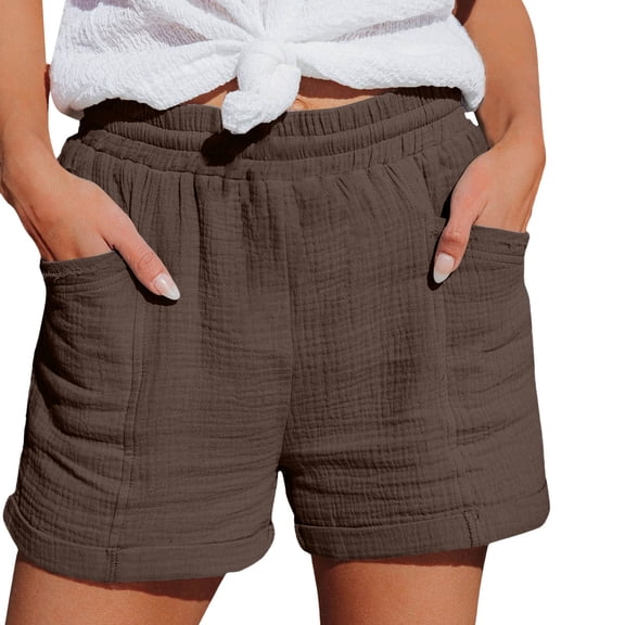 Prolriy Womens Summer Shorts, Ladies' Casual Solid Color Sports Double Layer Wrinkled Shorts (Without ) Womens Shorts Coffee S