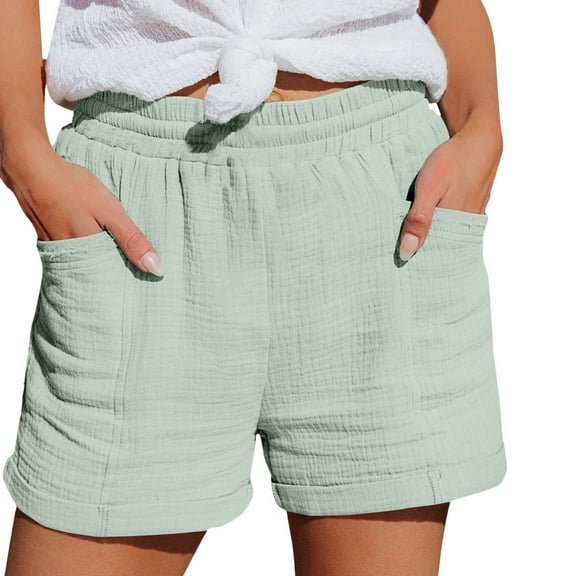 Prolriy Womens Summer Shorts, Ladies' Casual Solid Color Sports Double Layer Wrinkled Shorts (Without ) Womens Shorts Green S