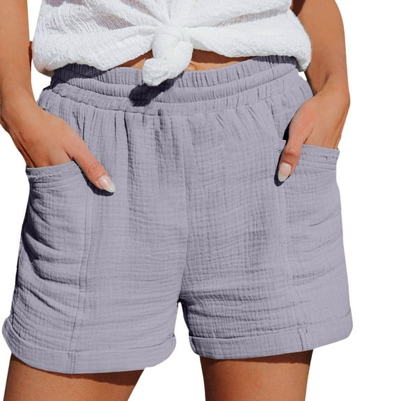 Prolriy Womens Summer Shorts, Ladies' Casual Solid Color Sports Double Layer Wrinkled Shorts (Without ) Womens Shorts Grey S