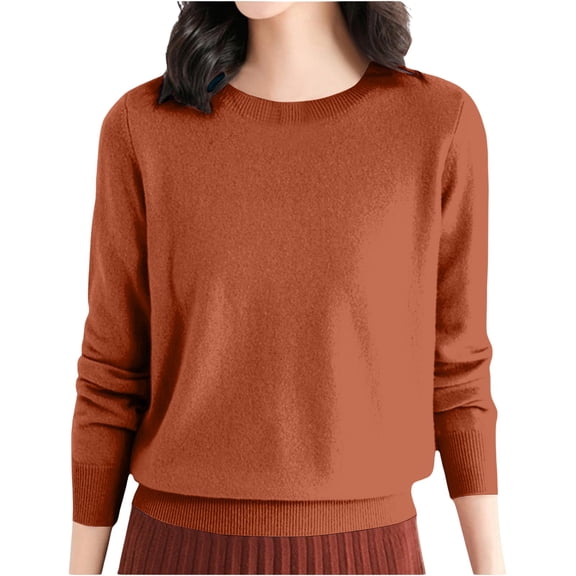 Prolriy Womens Sweaters, Women's Lightweight Knitted Pullover, Soft Crew Neck Solid Color Sweaters for Women Brown XXL
