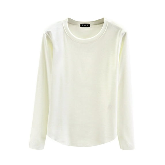 Prolriy Womens Thermal Tops Women Autumn and Winter Casual Solid Color Round Neck Thickened Warm Top Long Sleeve Shirts for Women, Womens Tops White XXL