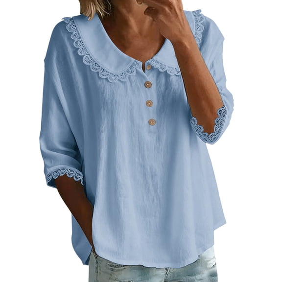 Prolriy Womens Tops, Women's Casual V-Neck Top, Button up Blouse Shirt Shirts for Women Sky Blue XXXL