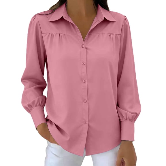 Prolriy Womens Tops, Women's Elegant Cowl Neck Blouse, Long Sleeve Work Shirts for Women Pink M