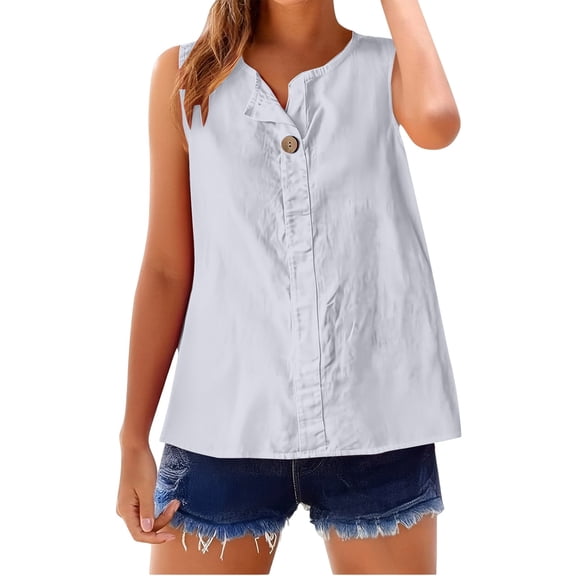 Prolriy Womens Tops, Women's Lightweight Cotton Linen Tank Top, Button down Sleeveless Blouse Tank Tops for Women White S