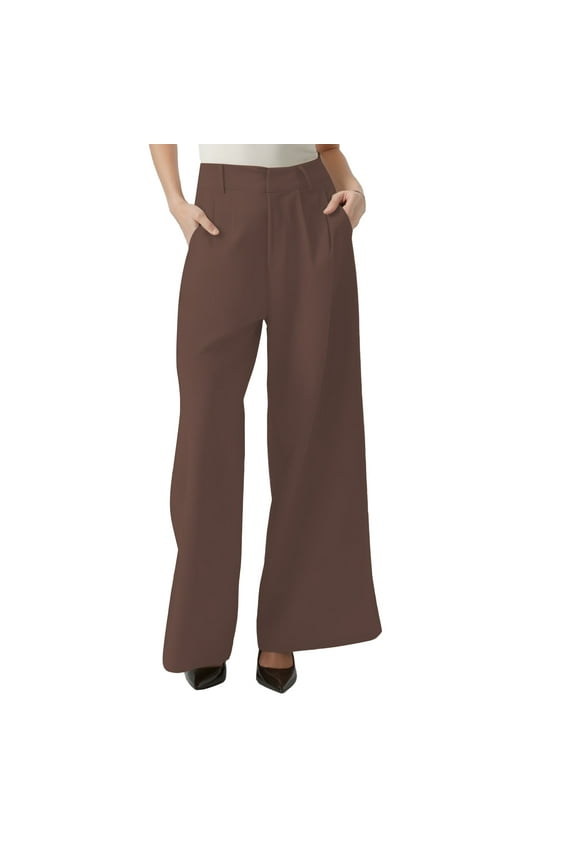 Work Pants Women Wide Leg Pants Woman Tailored Pants Casual High Waist Suit Pants Business Casual Pants for Women Brown XS