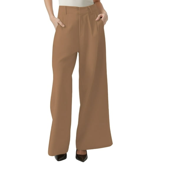 Prolriy Work Pants Women Wide Leg Pants Woman Tailored Pants Casual High Waist Suit Pants Business Casual Pants for Women Khaki M